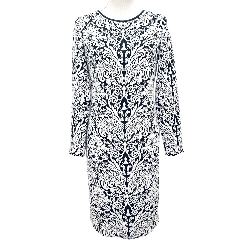 Vince Camuto Black And White Print Long Sleeve Dress Size 10